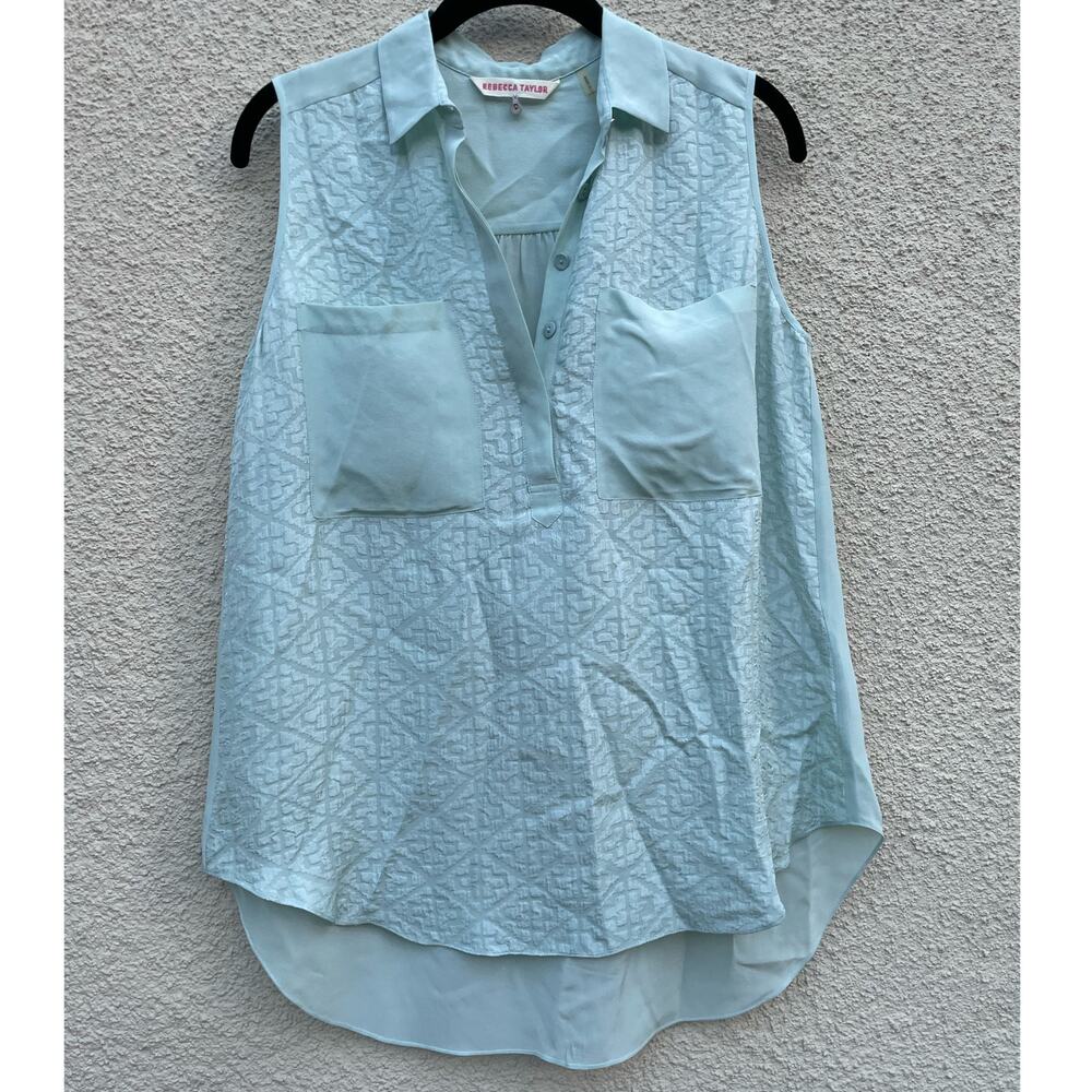 Rebecca Taylor Light Blue Collared Sleeveless Silk Top 0